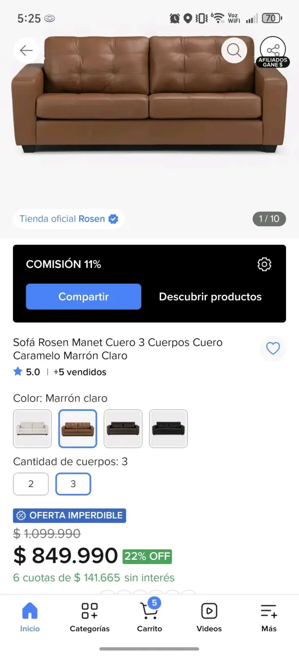Sofá rosen de cuero marrón en buen estado - 2