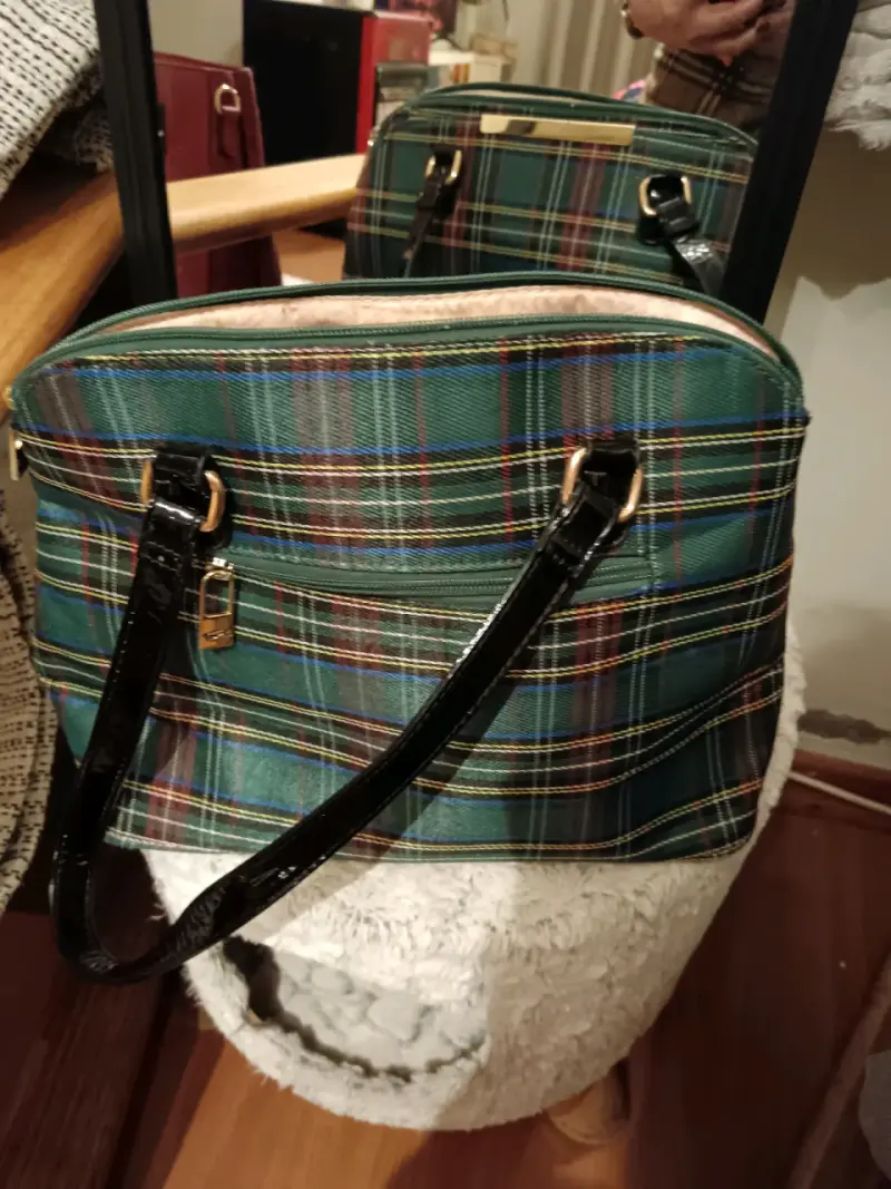 Bolso de mano tartán verde con asas negras - 2