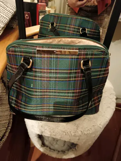 Bolso de mano tartán verde con asas negras - miniatura 3