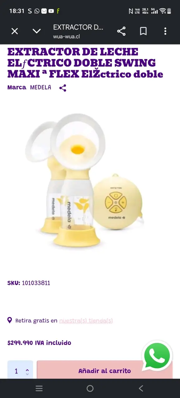 Extractor de leche eléctrico Medela Swing Maxi