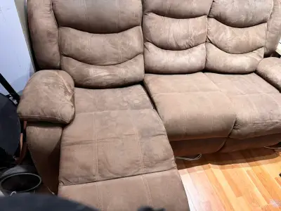 Sofá reclinable de tela marrón - miniatura 1