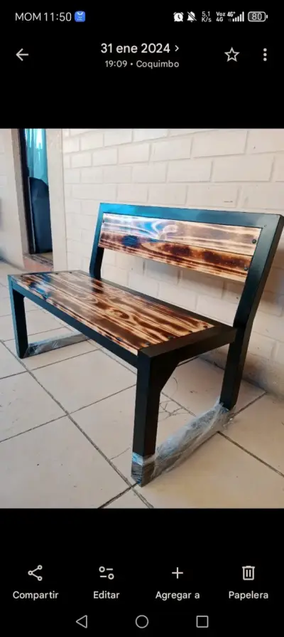 Banco de madera y metal moderno - miniatura 1