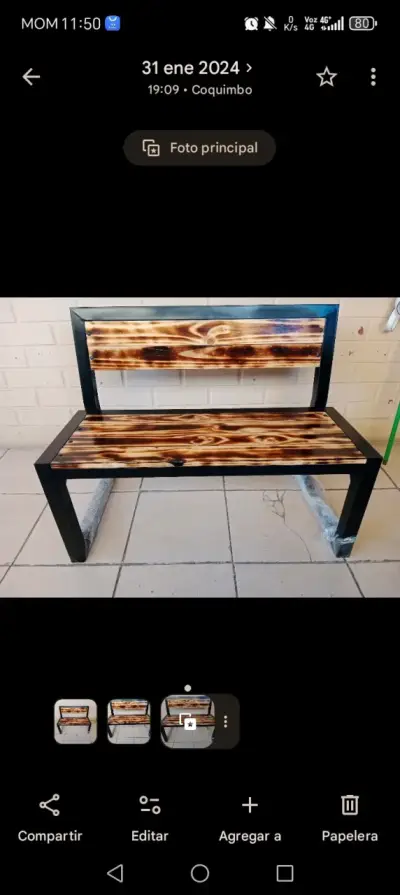 Banco de madera y metal moderno - miniatura 2