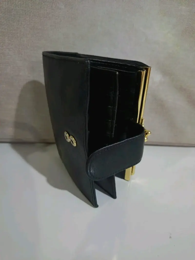 Cartera negra elegante con cierre dorado