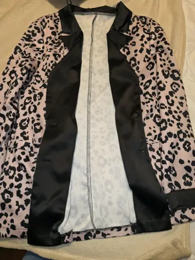 Blazer de leopardo con cuello negro, tela ligera - miniatura 4
