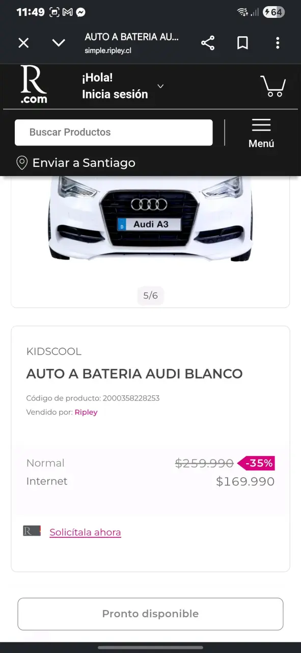 Auto a batería Audi blanco para niños - 1