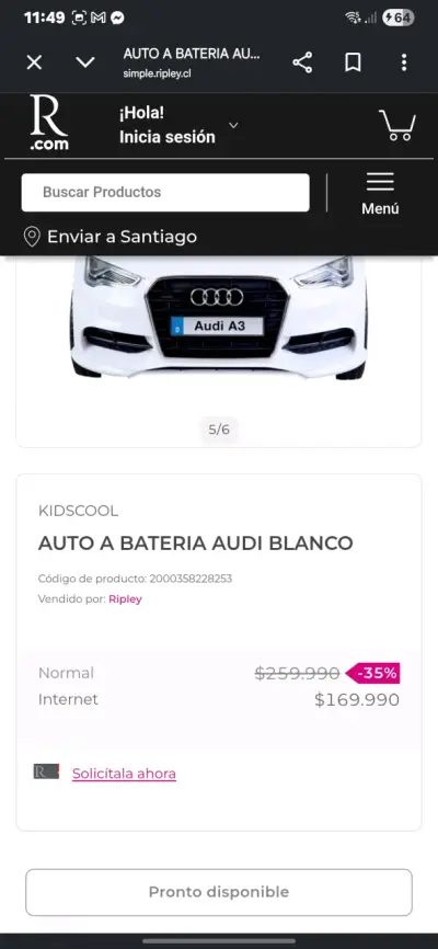 Auto a batería Audi blanco para niños - miniatura 1