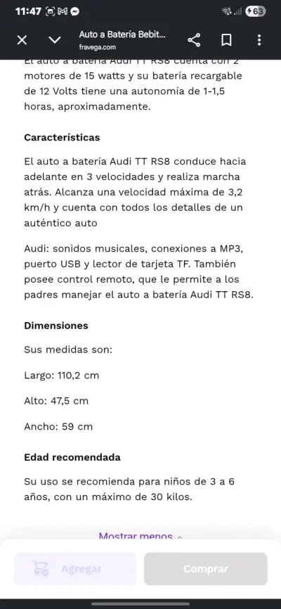 Auto a batería Audi blanco para niños - miniatura 2