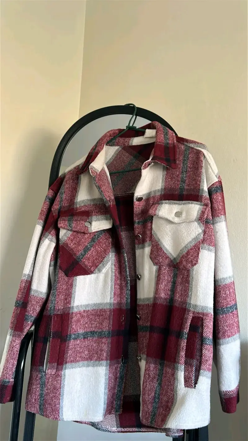 Chaqueta de franela a cuadros rojo y blanco - 2