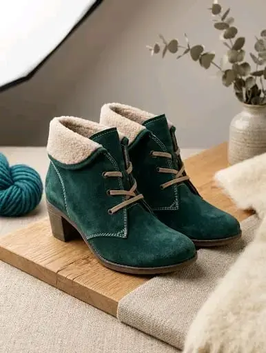 Botines de gamuza verde con forro cálido