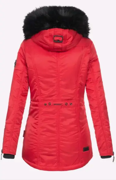 Parka roja con capucha de piel sintética - miniatura 4