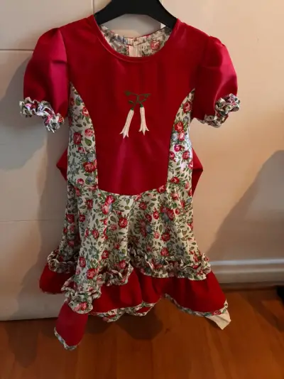 Vestido huasa infantil rojo con estampado floral - miniatura 1