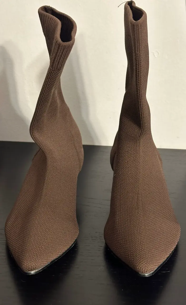 Botines de punto marrón con tacón bajo - 4
