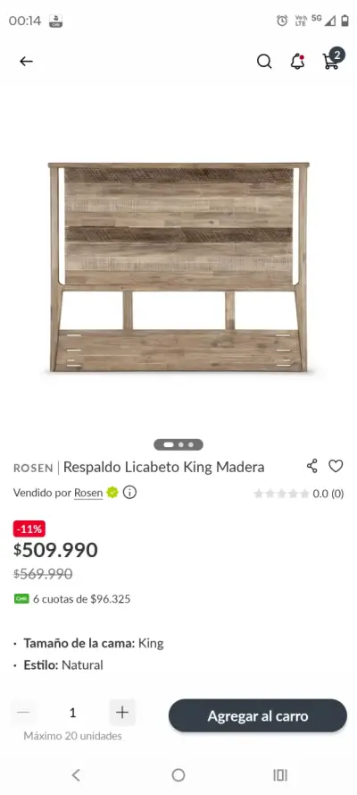 Respaldo de cama King Rosen Licabeto - miniatura 1