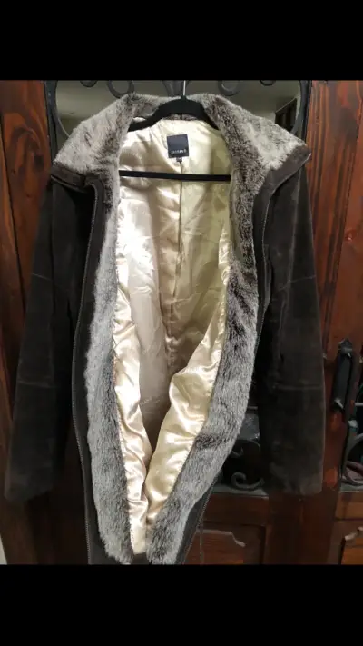 Chaqueta de gamuza marrón con forro de piel - miniatura 3