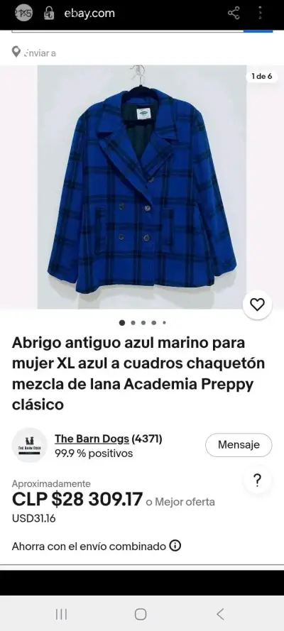 Abrigo azul marino a cuadros para mujer - miniatura 1