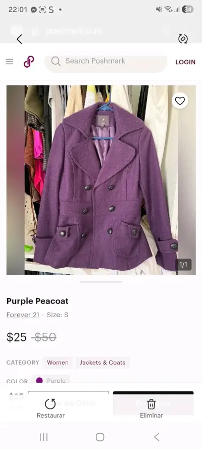 Abrigo morado de lana con botones - miniatura 2