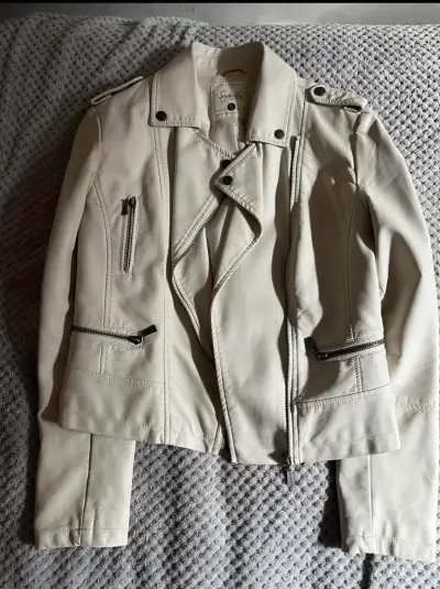 Chaqueta de cuero beige Sybilla con cierre - miniatura 1