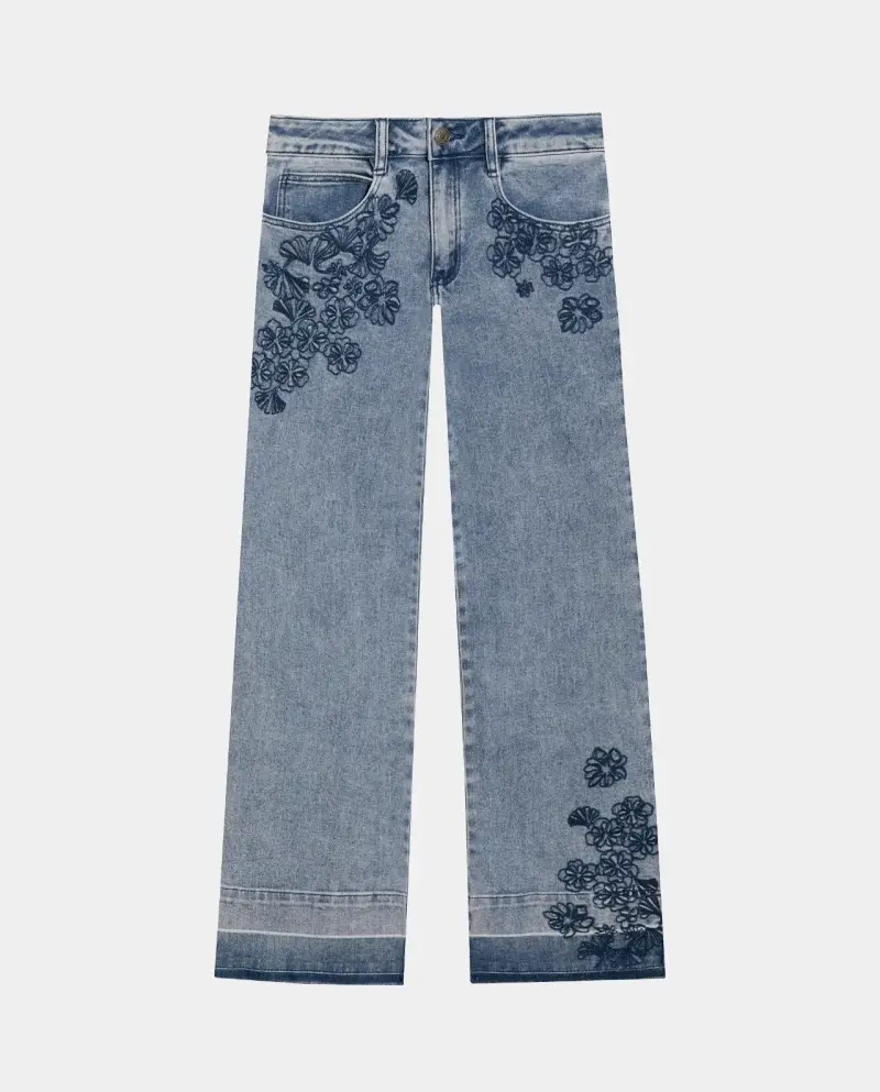 Jeans bordados de mezclilla azul - 3