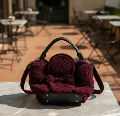 Bolso de mano tejido burdeos con asa ajustable - miniatura 6