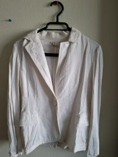 Blazer blanco de algodón para mujer - miniatura 1