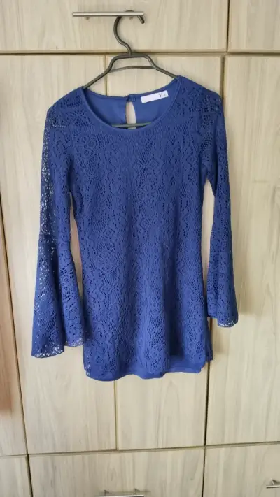 Blusa de encaje azul manga larga - miniatura 1