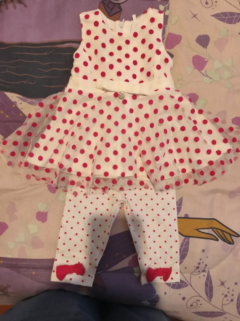 Conjunto infantil de vestido y leggings con lunares - 1