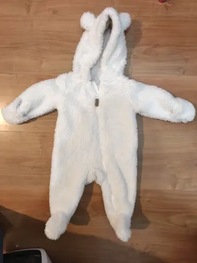 Enterito de bebé polar blanco con capucha - miniatura 1