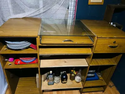 Mueble bar vintage con cubierta de vidrio - miniatura 2
