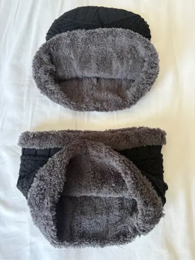 Set de gorro y bufanda de lana negra - miniatura 3