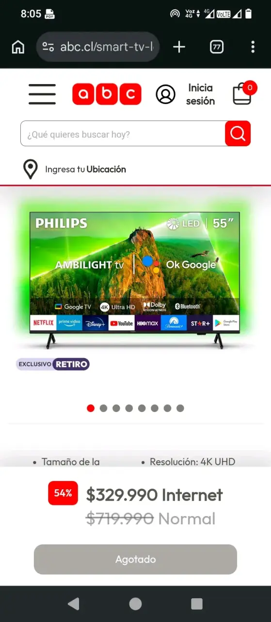 Smart TV Phillips 55p con luces - 2