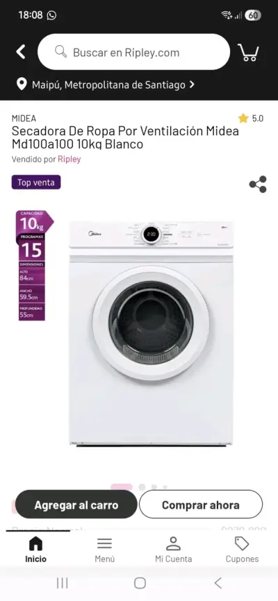 Secadora Midea 10kg - miniatura 1