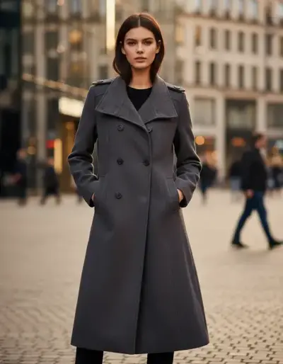 Abrigo largo gris elegante para mujer - miniatura 1