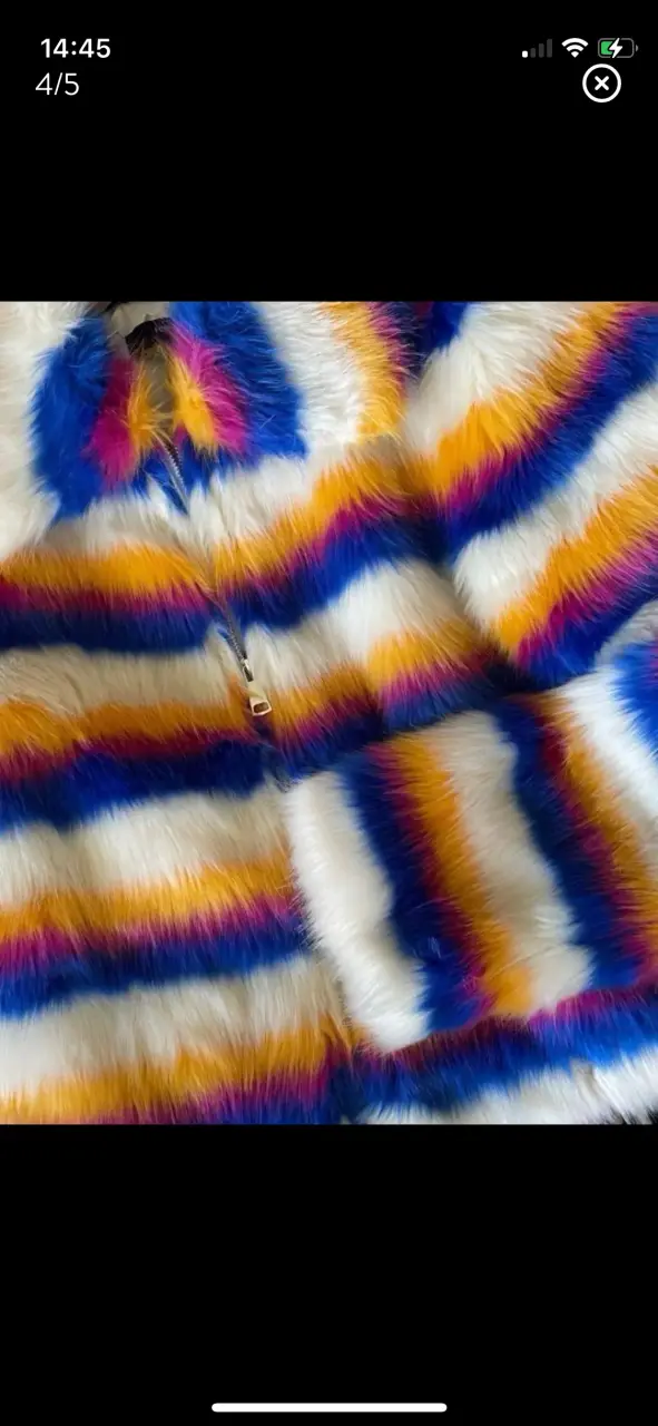 Chaqueta de piel sintética a rayas colorida - 4
