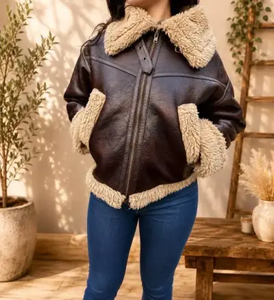 Chaqueta Raindoor de cuero con forro de borrego - miniatura 1