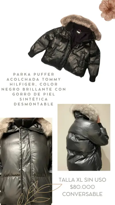 Parka puffer Tommy Hilfiger negra XL - miniatura 1