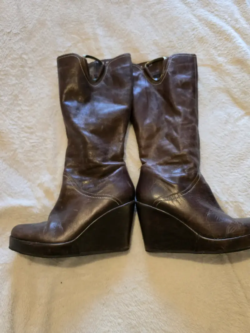 Botas de cuero marrón con plataforma - 4