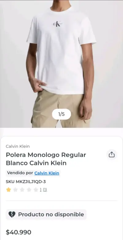Polera blanca Calvin Klein para hombre - miniatura 2