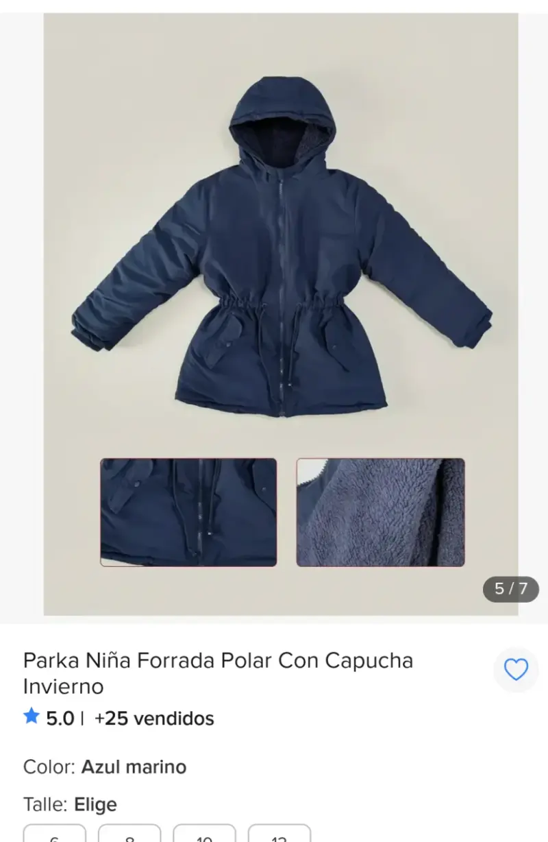 Parka niña o adolescente forrada polar azul marino - 1