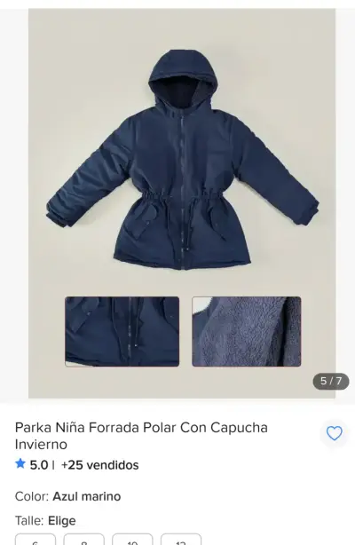 Parka niña o adolescente forrada polar azul marino - miniatura 1