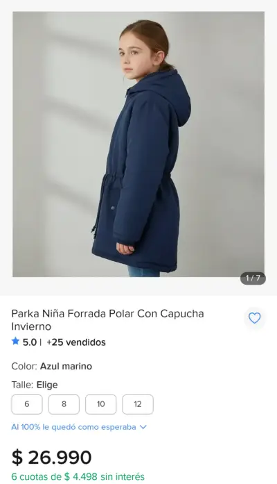 Parka niña o adolescente forrada polar azul marino - miniatura 3
