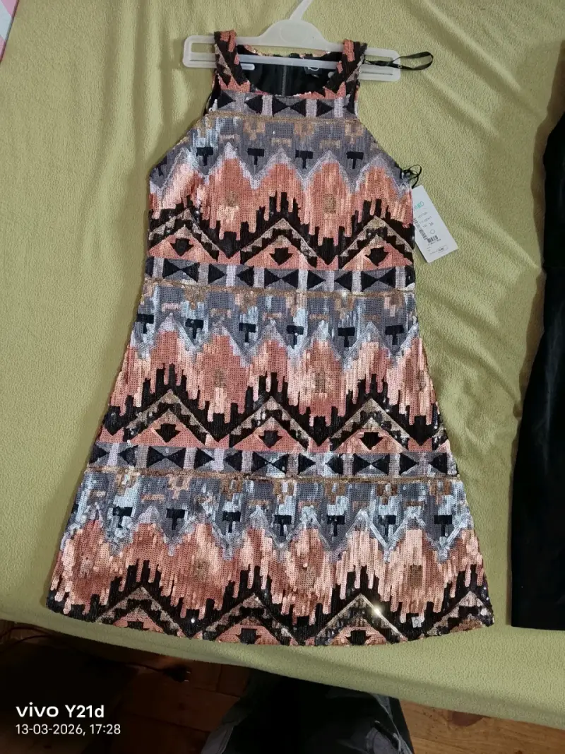Vestido de lentejuelas geométrico multicolor - 3