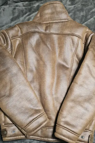 Chaqueta de cuero marrón para hombre - miniatura 6