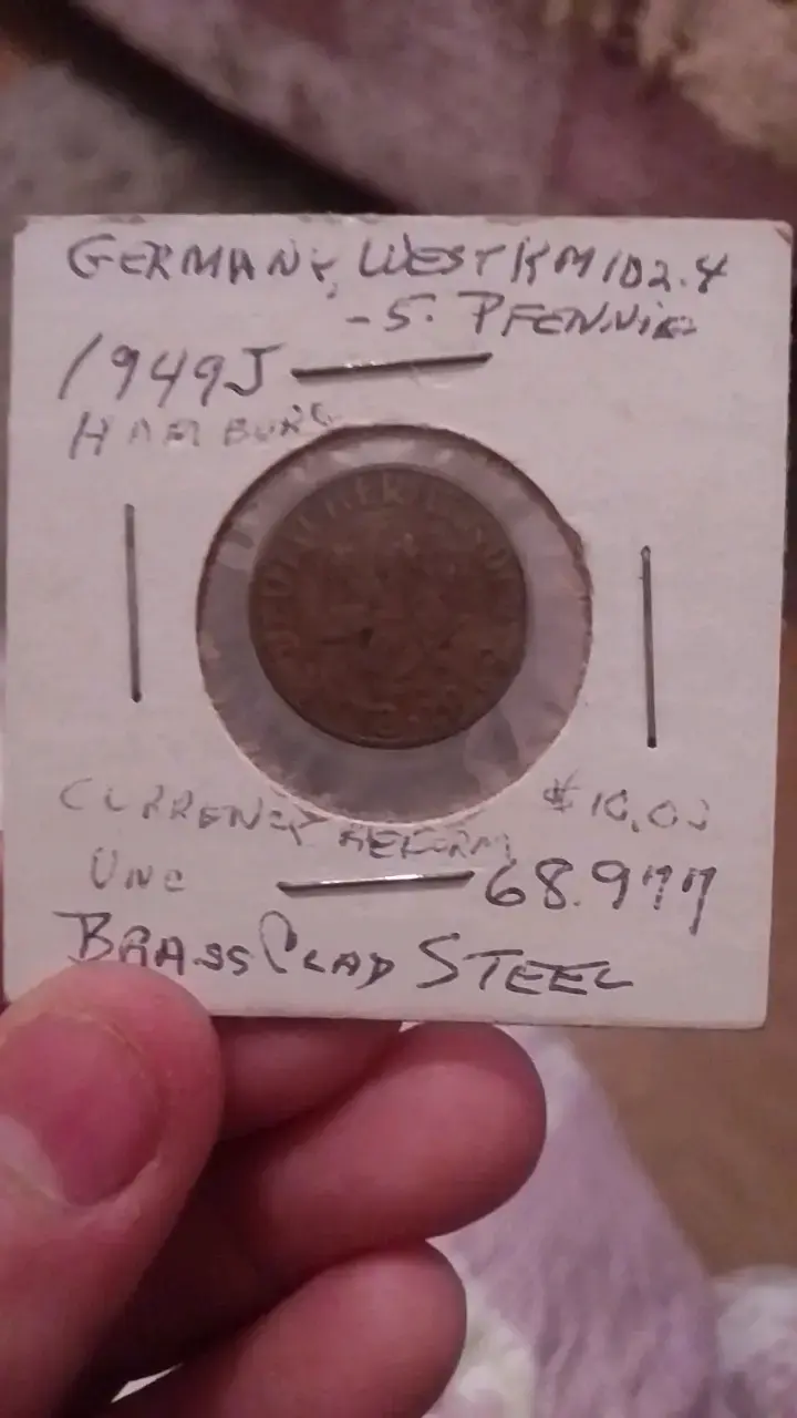 Moneda alemana 5 Pfennig 1949J - 1