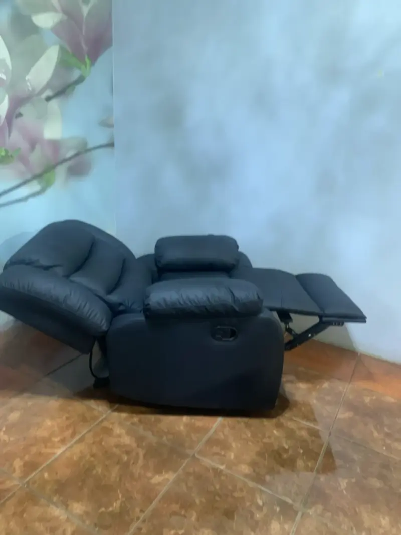 Sillón reclinable de cuero negro - 4