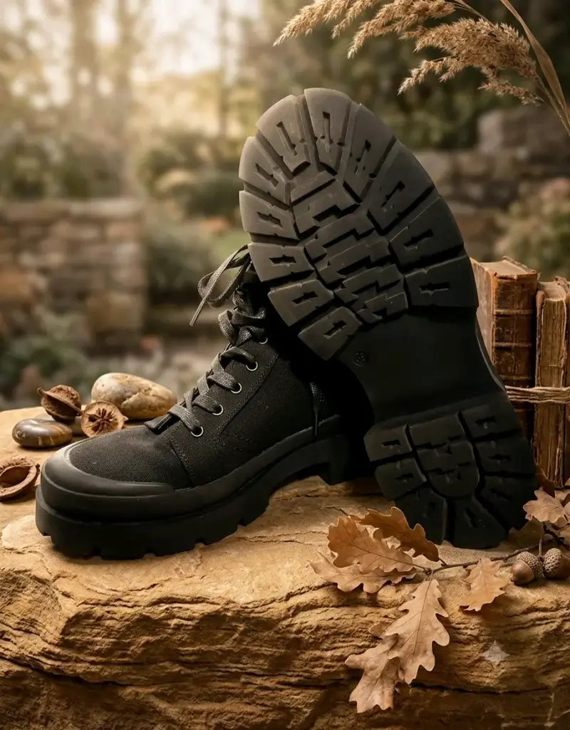 Botas negras de lona con suela gruesa