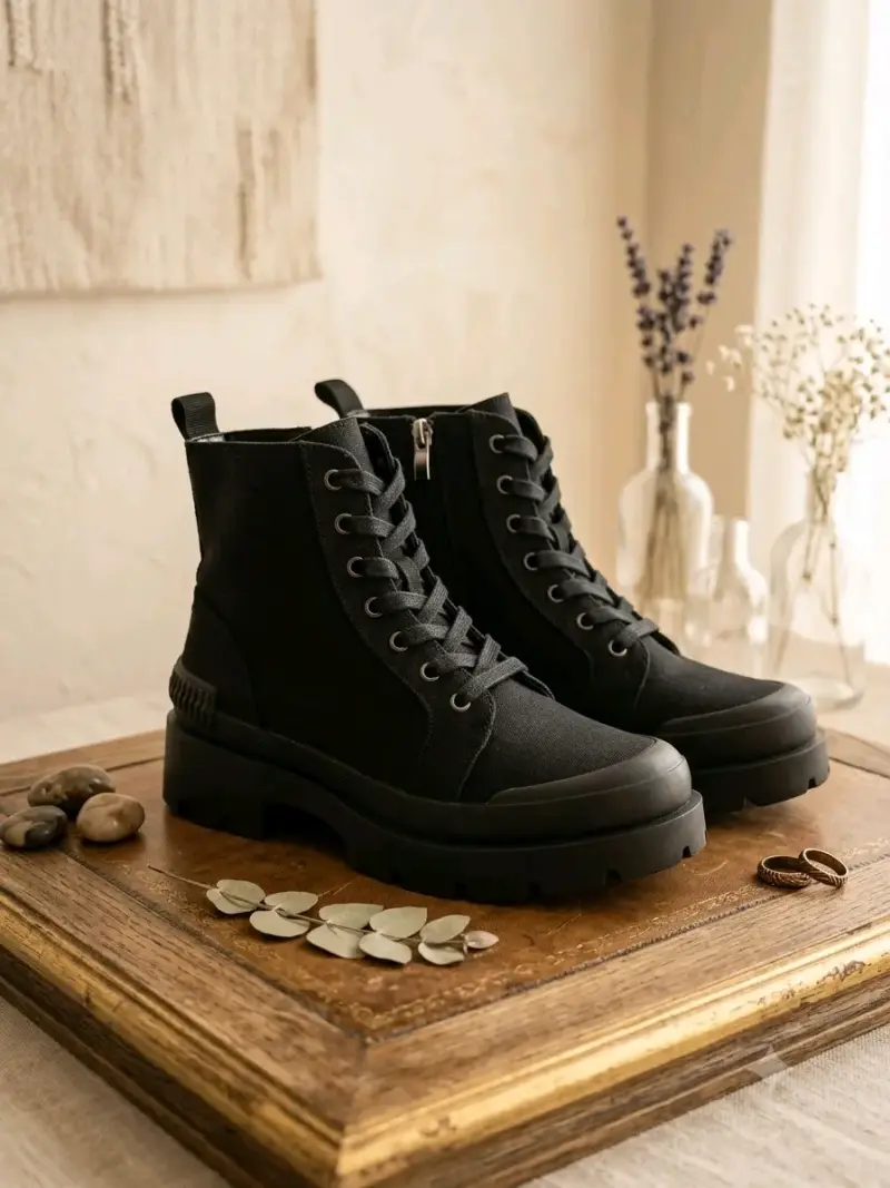 Botas negras de lona con suela gruesa - 2