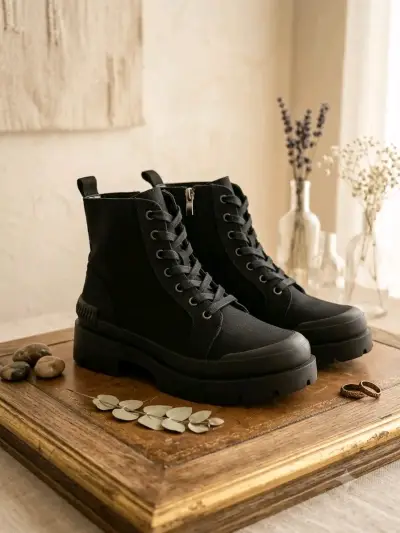 Botas negras de lona con suela gruesa - miniatura 2