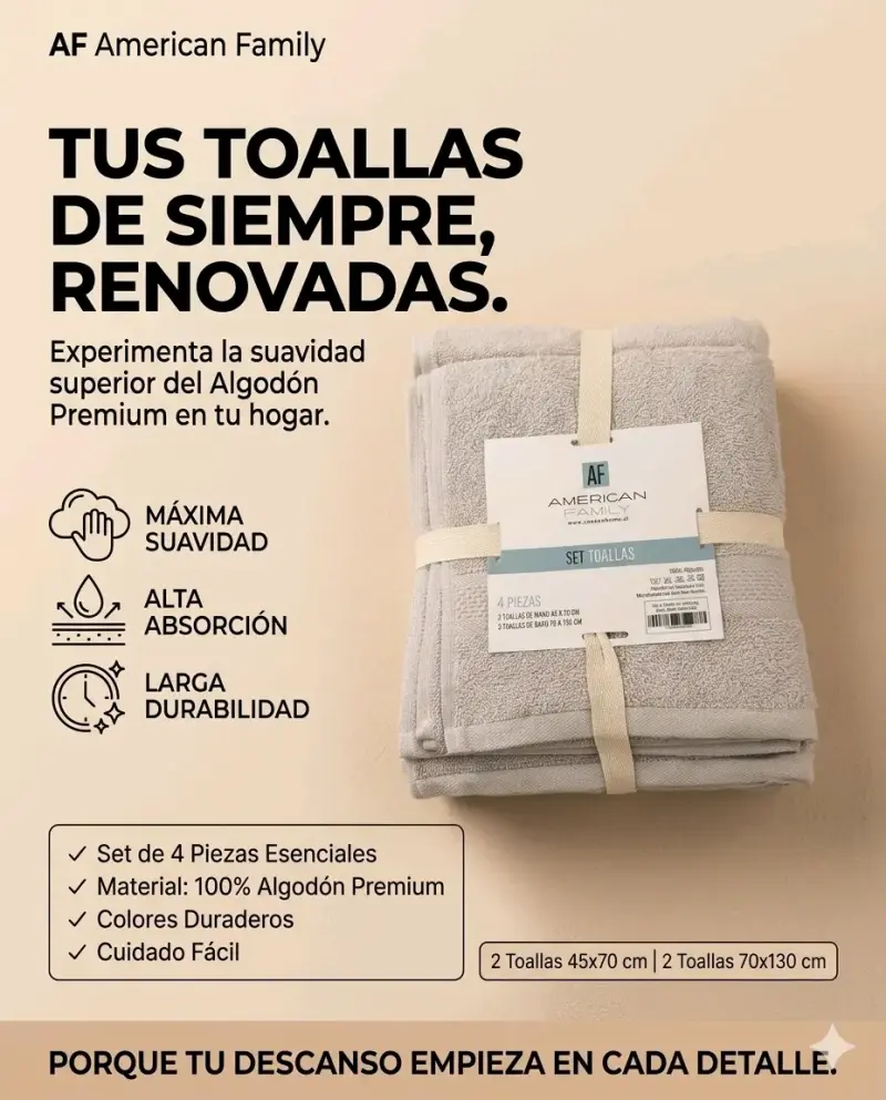 Set de 4 toallas de algodón premium - 2