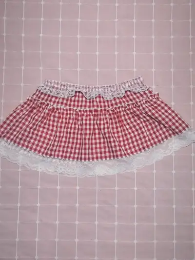 Falda a cuadros con encaje - miniatura 1
